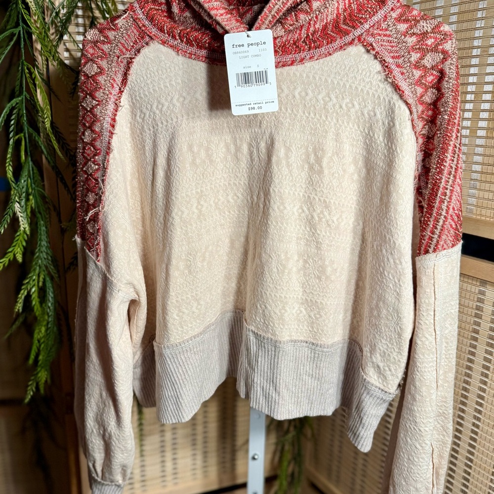 Free People Cowl Neck Sweater in Cream and Red